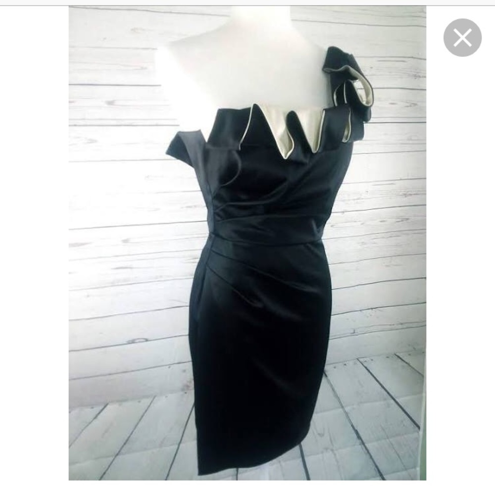 Max and Cleo black one shoulder cocktail dress